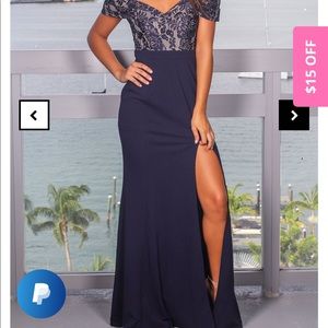 Maxi off the shoulder navy dress
